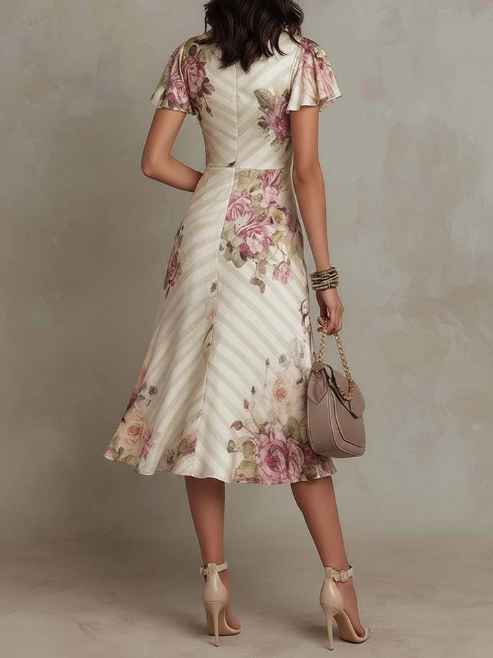 Adriana | Elegant retro floral satin midi dress