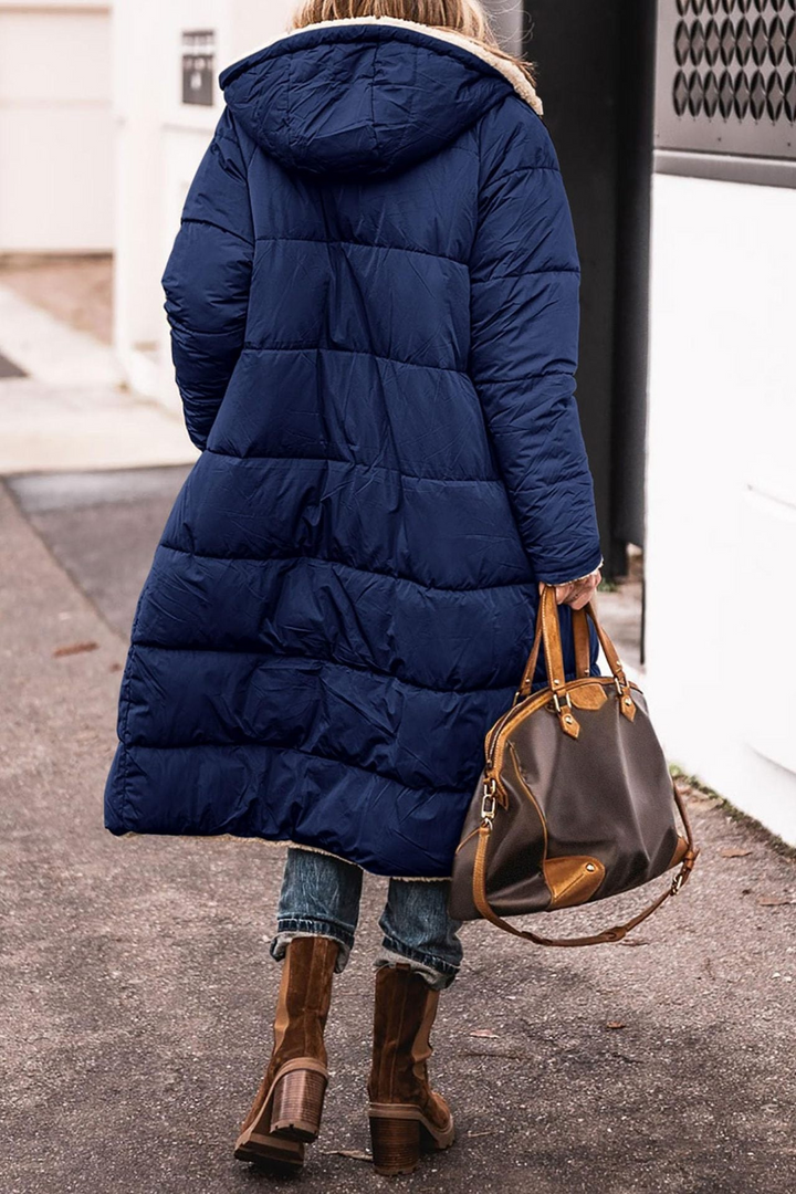 Beth | Long Reversible Puffer Coat with Sherpa Lining and Hood