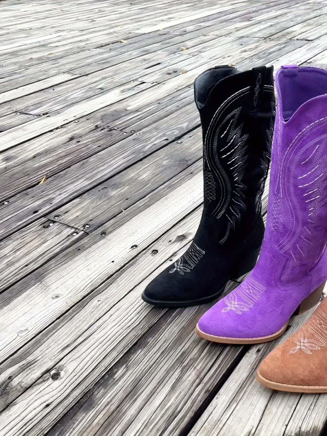 Holly | Western-style suede cowboy boots with block heel