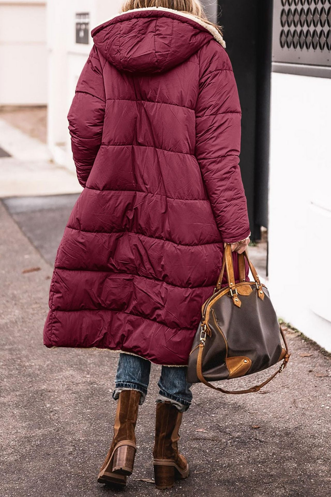 Beth | Long Reversible Puffer Coat with Sherpa Lining and Hood