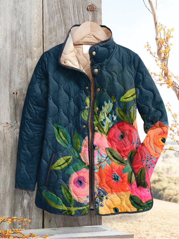 Phoenix | Floral Print Lightweight Quilted Jacket with Stand Collar