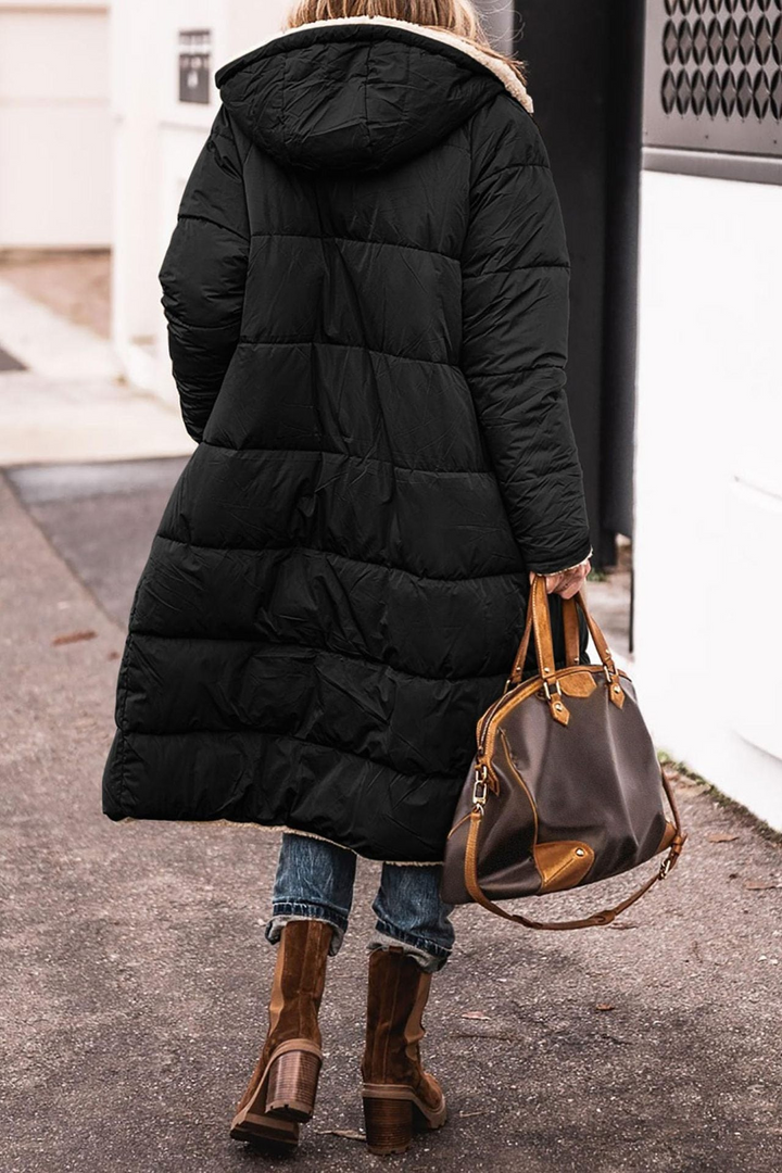 Beth | Long Reversible Puffer Coat with Sherpa Lining and Hood