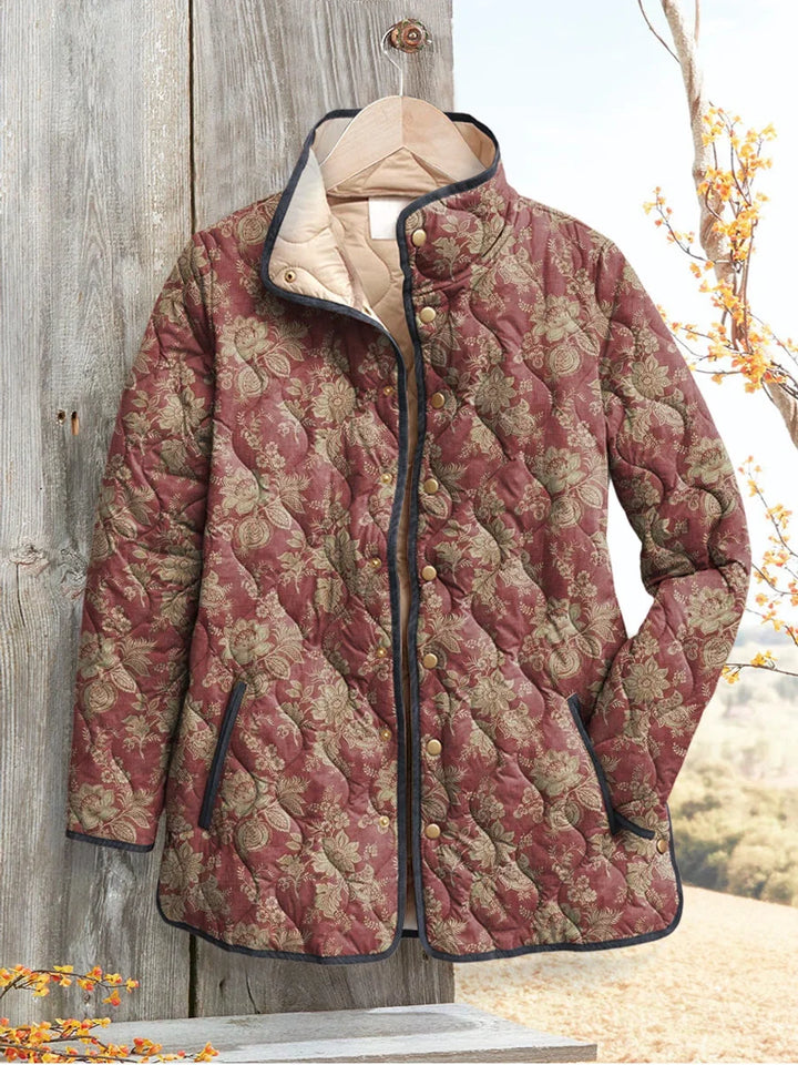 Phoenix | Floral Print Lightweight Quilted Jacket with Stand Collar