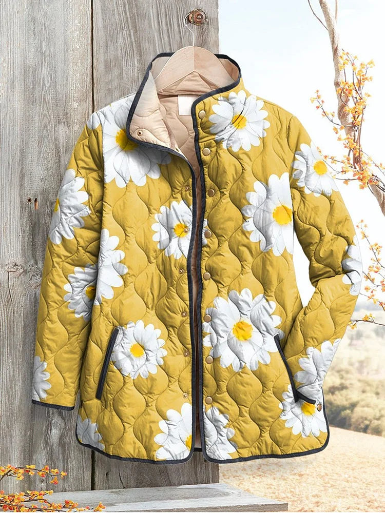 Phoenix | Floral Print Lightweight Quilted Jacket with Stand Collar