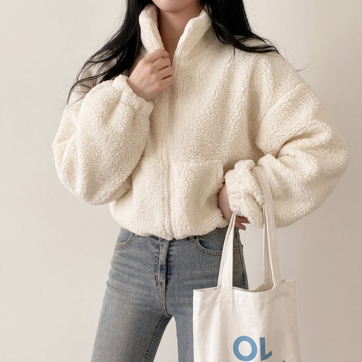 Belinda | Cosy Cropped Sherpa Fleece Jacket with Funnel Neck