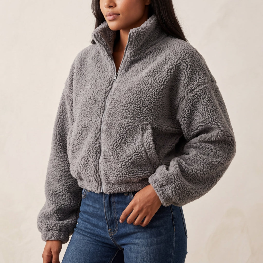 Belinda | Cosy Cropped Sherpa Fleece Jacket with Funnel Neck