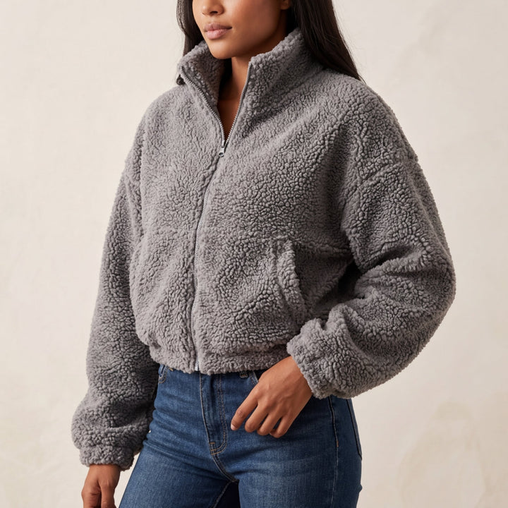 Belinda | Cosy Cropped Sherpa Fleece Jacket with Funnel Neck