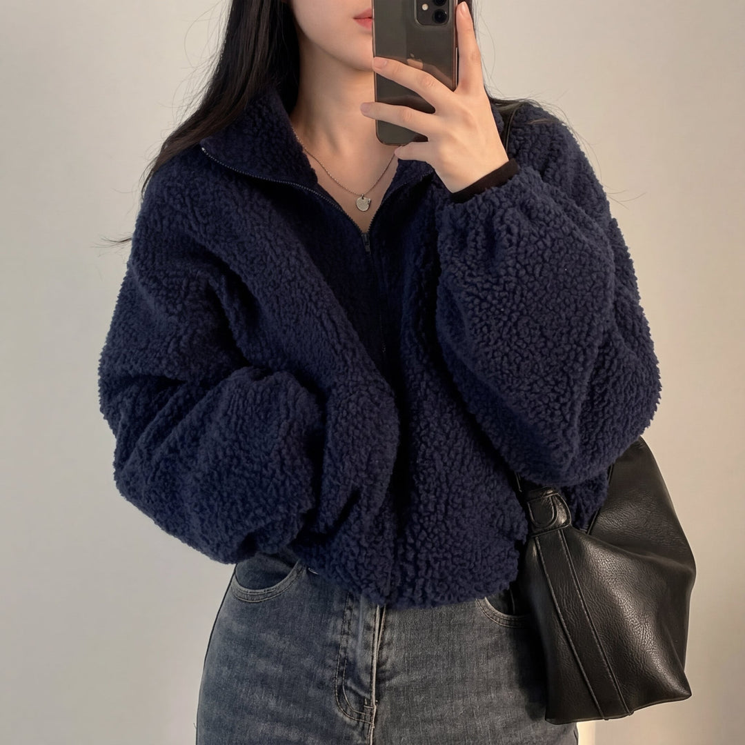 Belinda | Cosy Cropped Sherpa Fleece Jacket with Funnel Neck