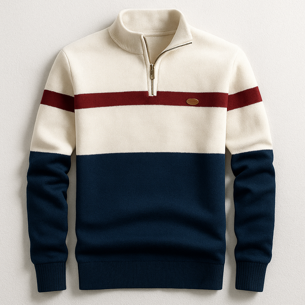 John | Men's Colour Block Quarter-Zip Sweater