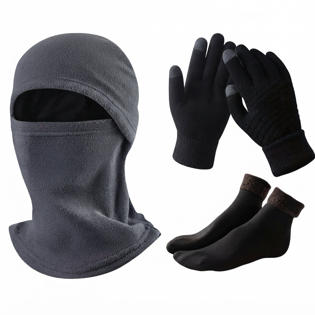 Practical Winter Set | Fleece Winter Gloves, Socks & Balaclava Set