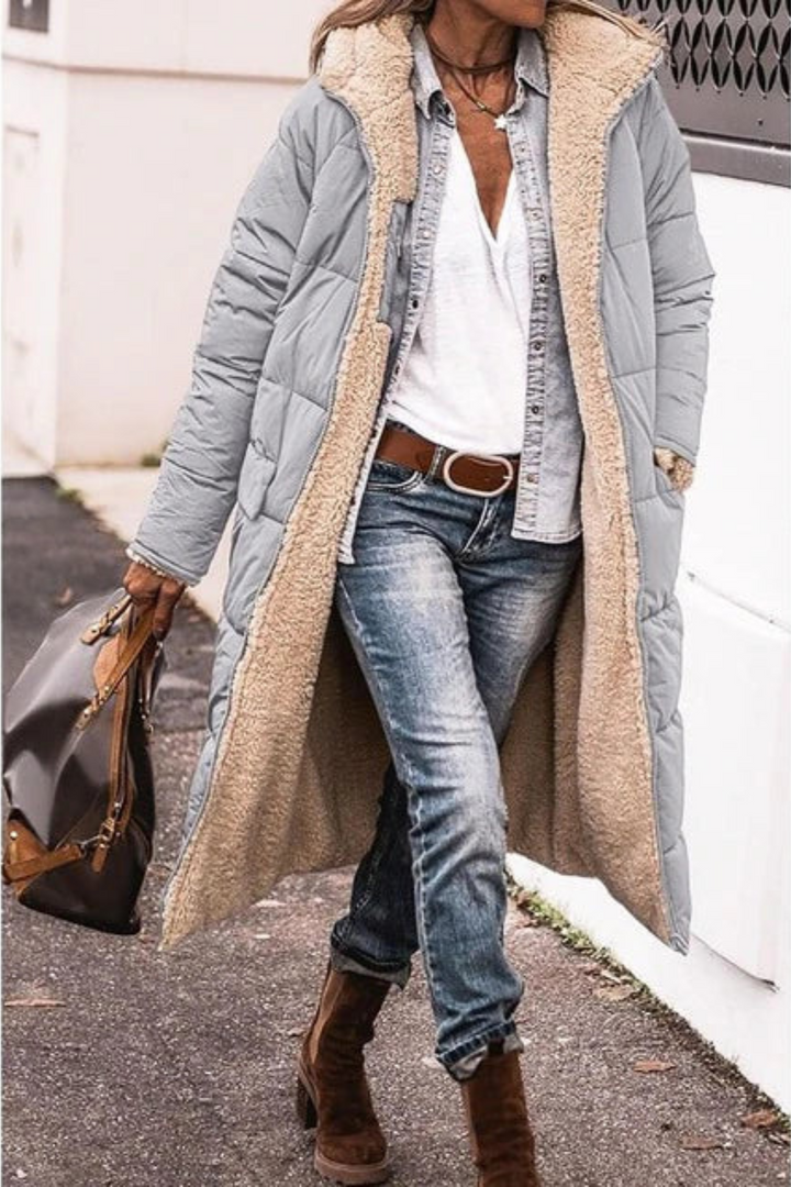 Beth | Long Reversible Puffer Coat with Sherpa Lining and Hood