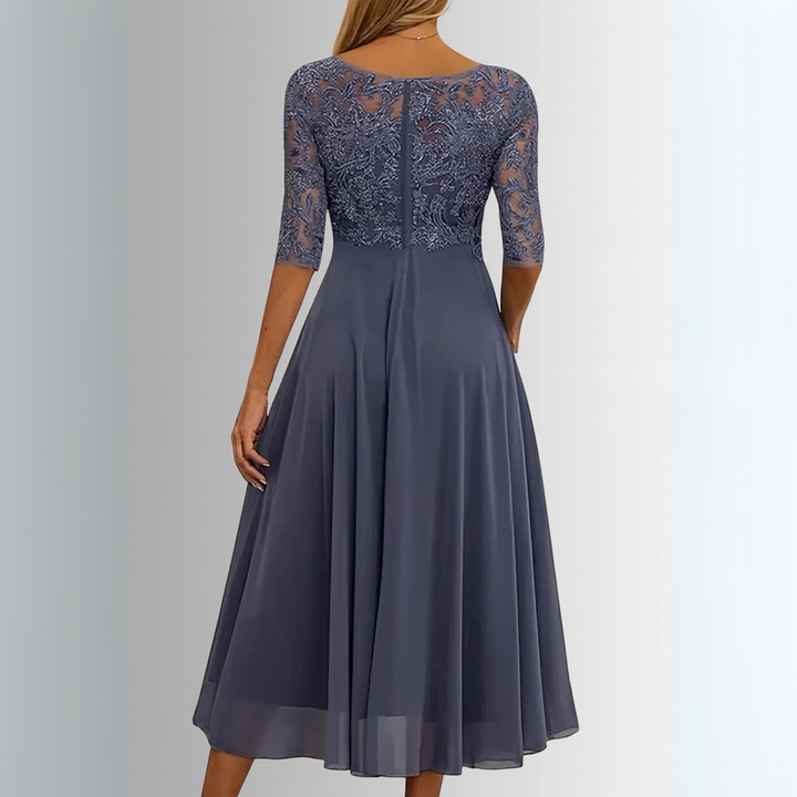 Angela | Women's Lace Top Wedding Guest Midi Dress