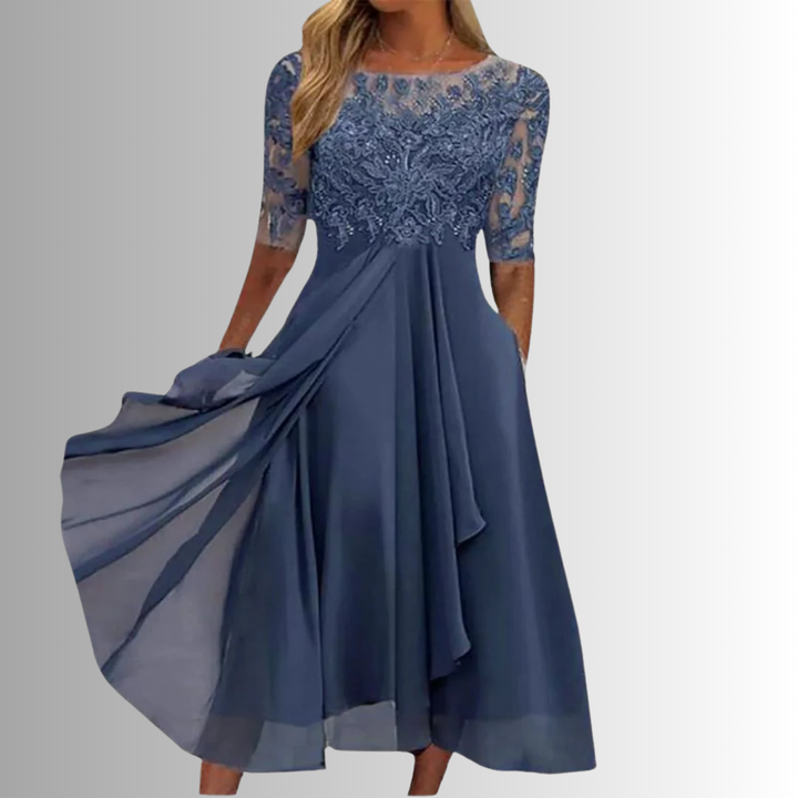 Angela | Women's Lace Top Wedding Guest Midi Dress