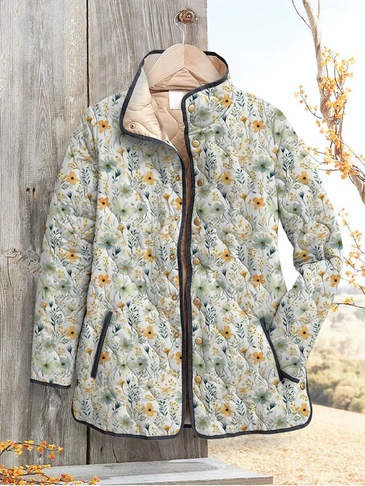 Phoenix | Floral Print Lightweight Quilted Jacket with Stand Collar