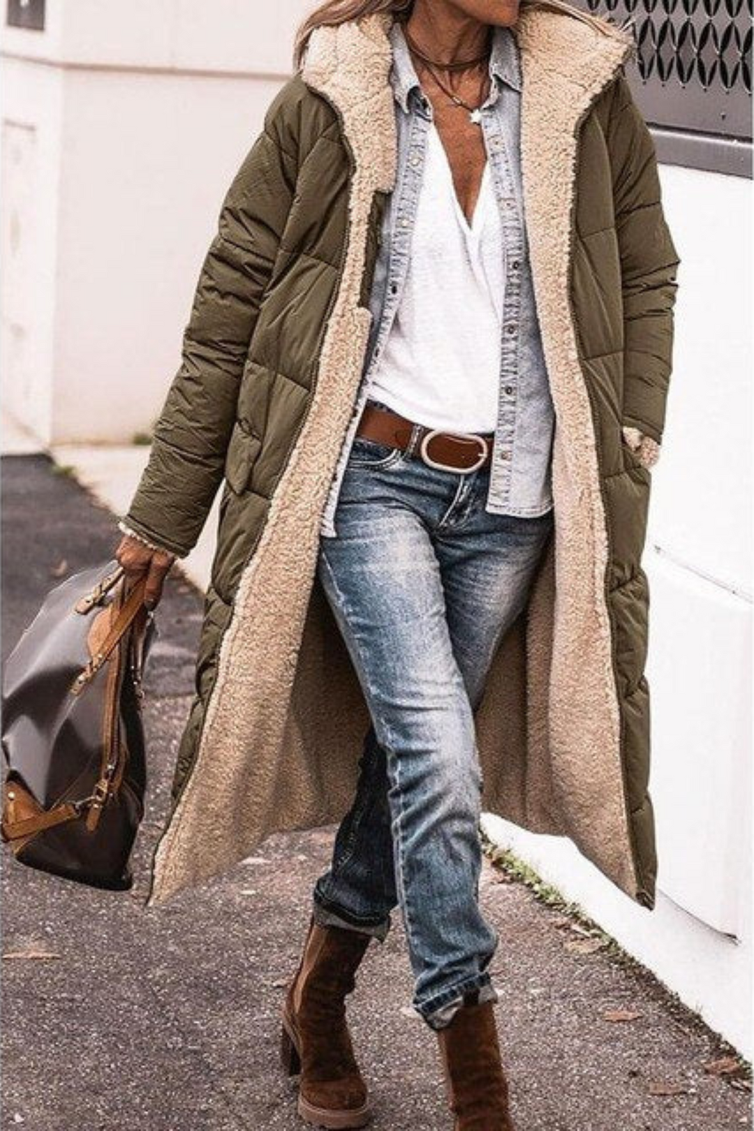 Beth | Long Reversible Puffer Coat with Sherpa Lining and Hood