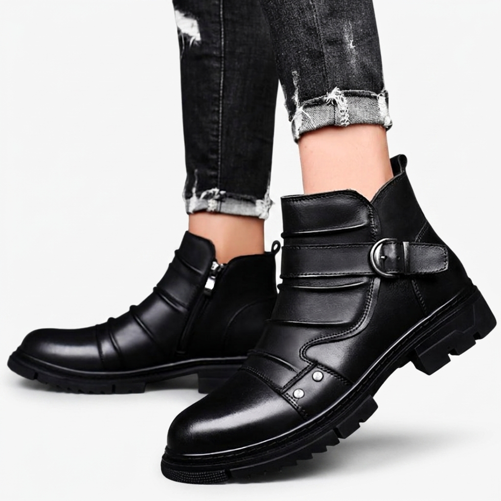 Jaxon | Men's Buckle Strap Leather Ankle Boots
