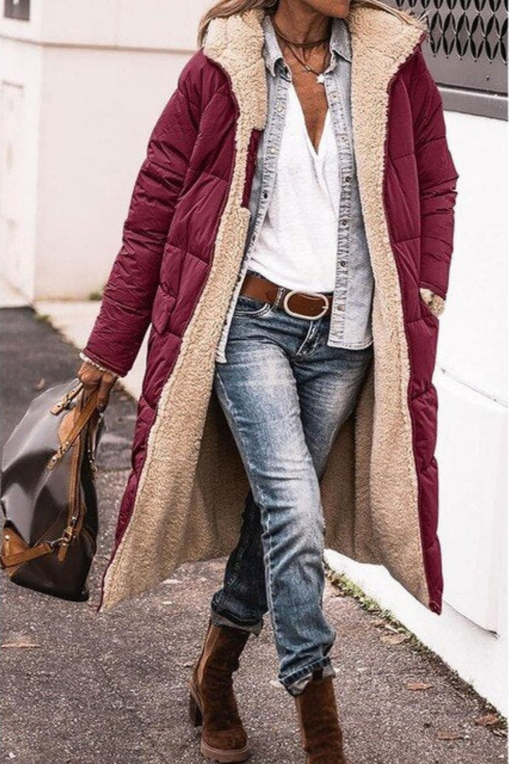 Beth | Long Reversible Puffer Coat with Sherpa Lining and Hood