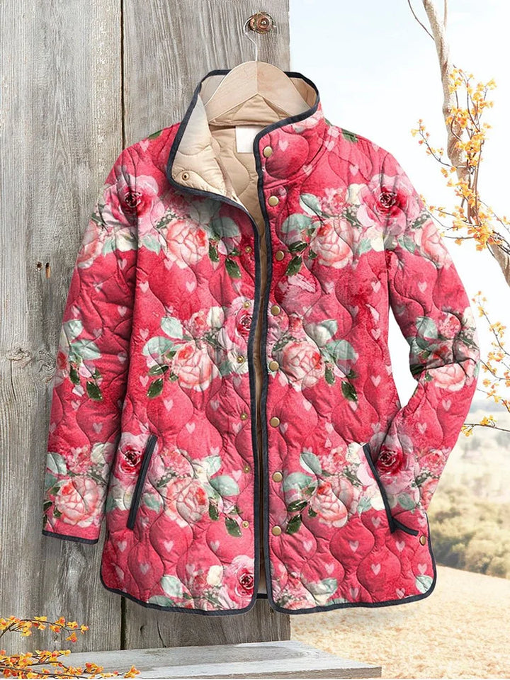 Phoenix | Floral Print Lightweight Quilted Jacket with Stand Collar