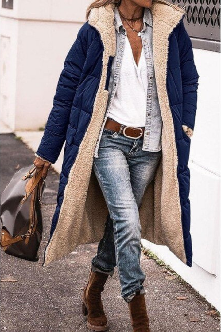 Beth | Long Reversible Puffer Coat with Sherpa Lining and Hood