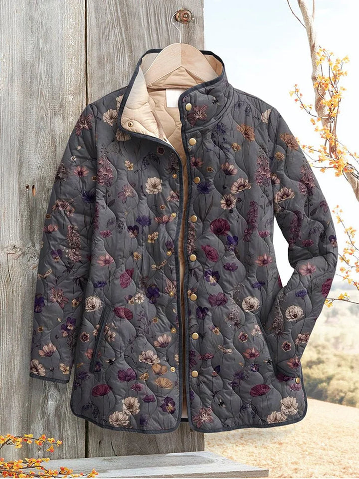 Phoenix | Floral Print Lightweight Quilted Jacket with Stand Collar