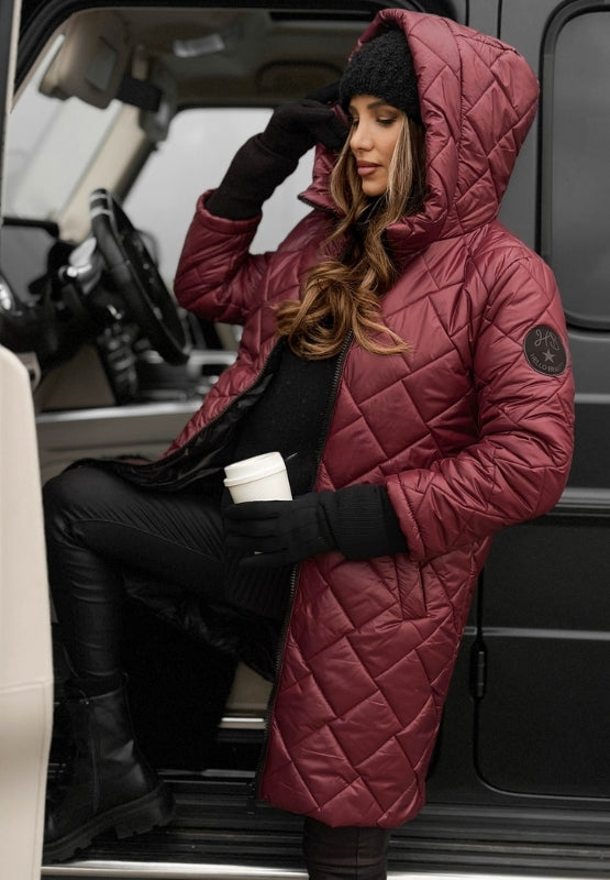 Cynthia | Women's Longline Quilted Jacket with Stitched Diamond Panels
