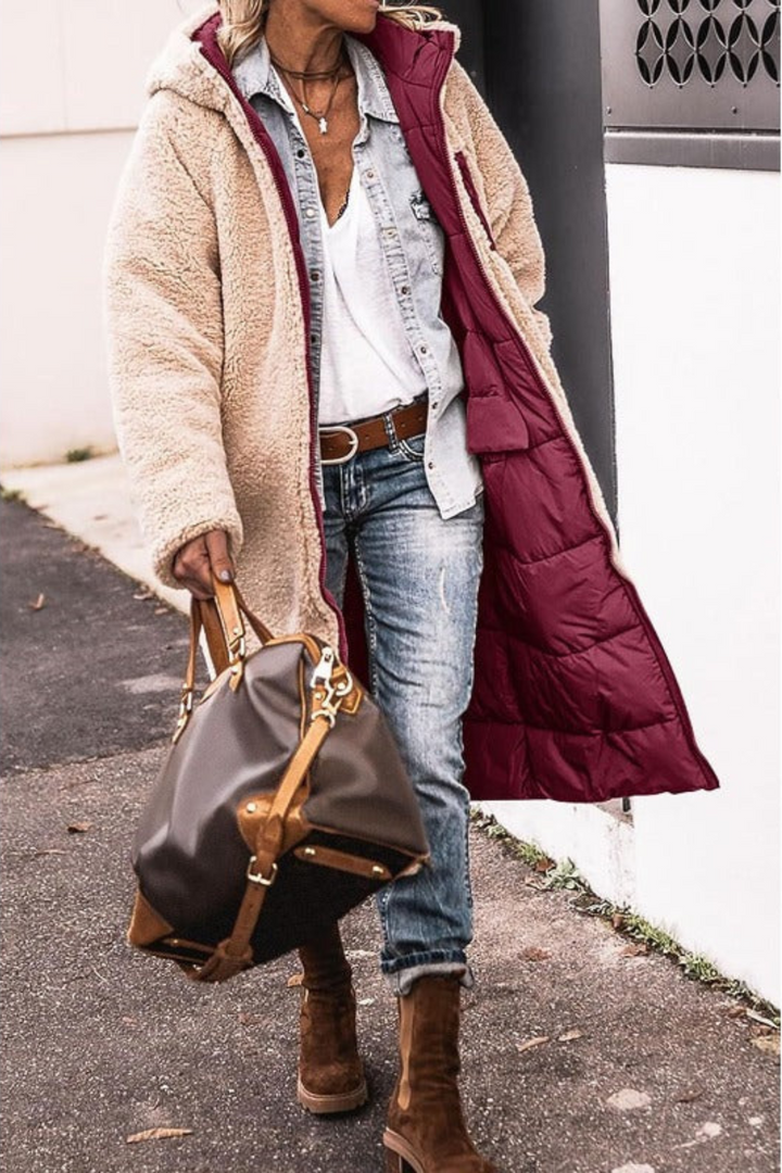 Beth | Long Reversible Puffer Coat with Sherpa Lining and Hood