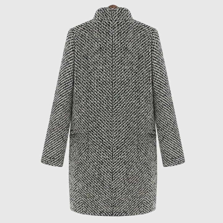 Treasure | Women's Grey Houndstooth Wool Coat with Printed Lining