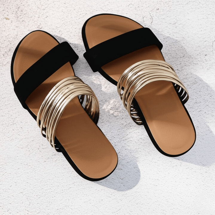Hanna | Chique Flat Sandals with Multi-Strand Gold Strap Detail