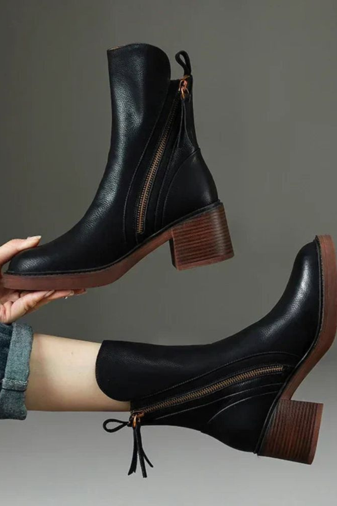 Elizabeth | Leather Ankle Boots with Block Heel