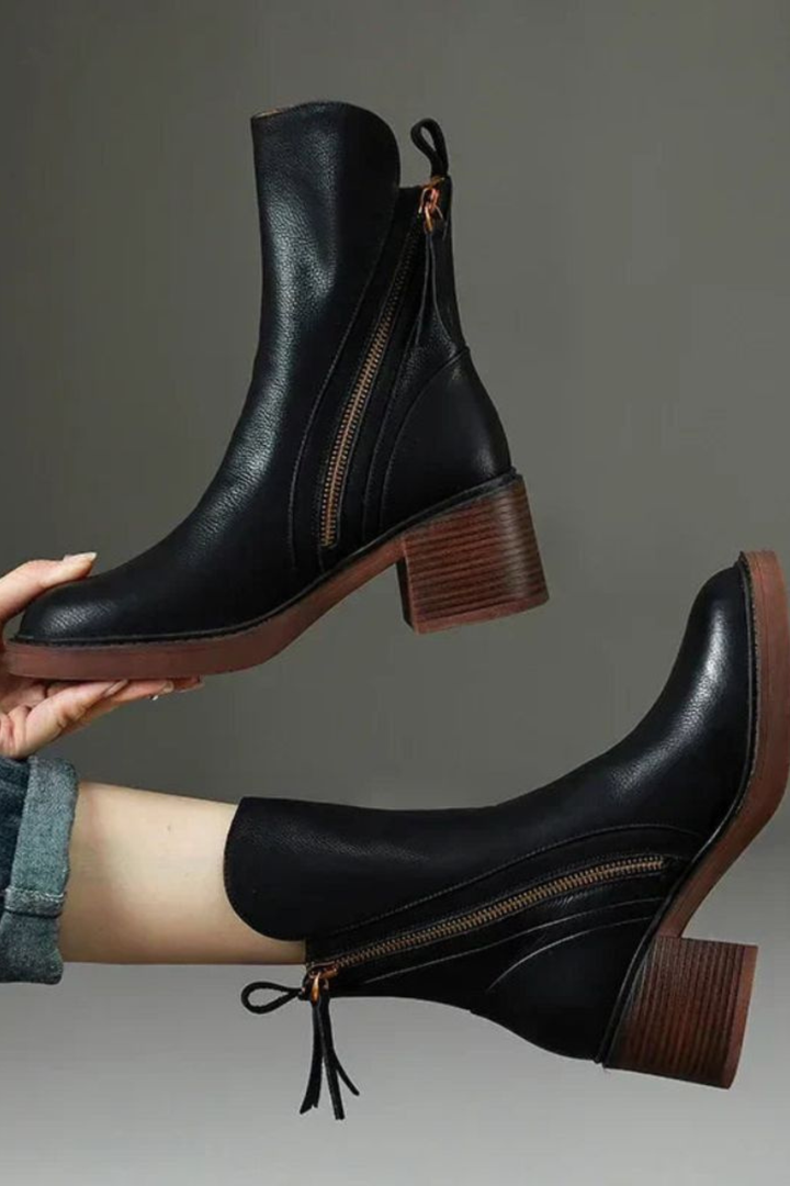 Elizabeth | Leather Ankle Boots with Block Heel