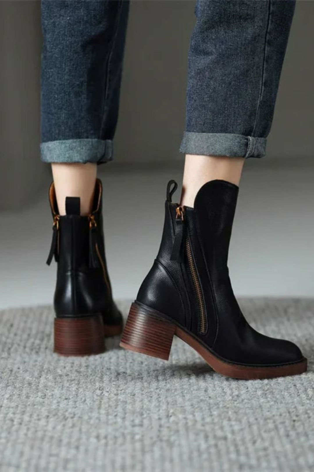 Elizabeth | Leather Ankle Boots with Block Heel