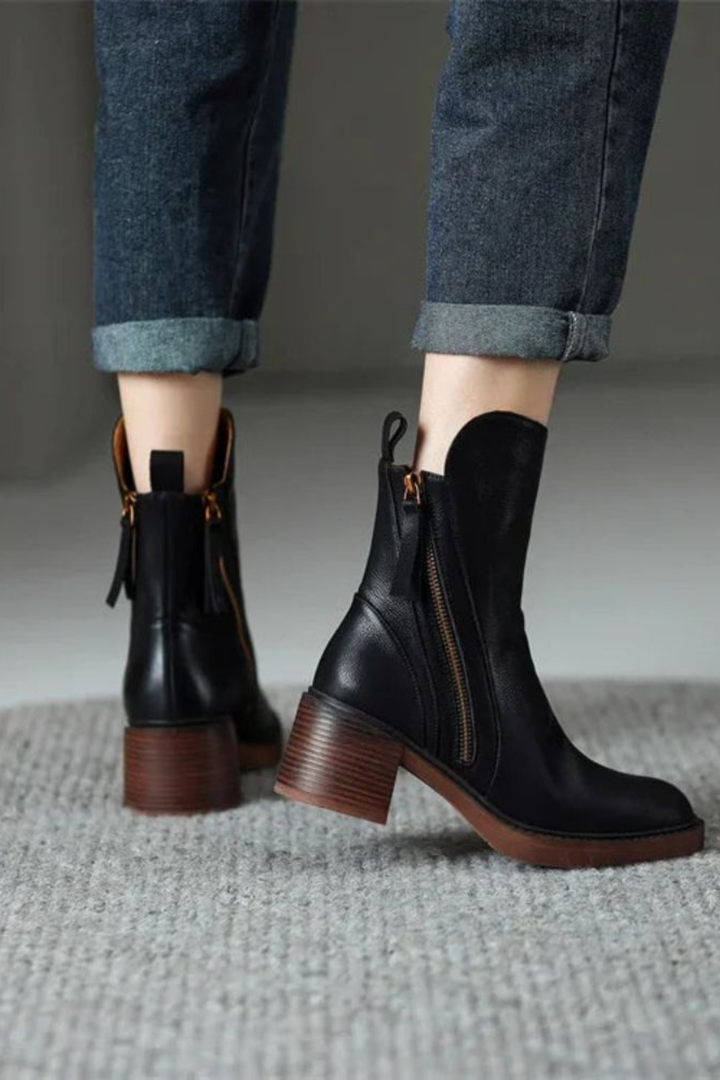 Elizabeth | Leather Ankle Boots with Block Heel