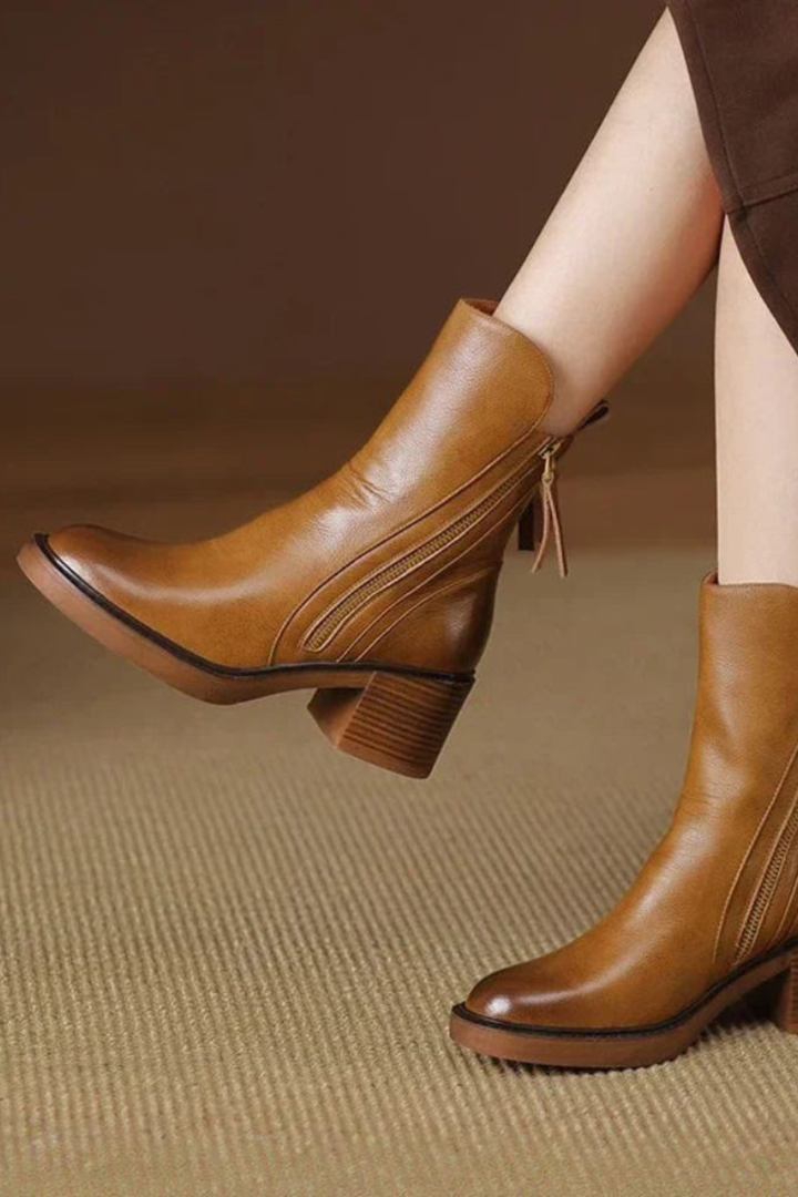 Elizabeth | Leather Ankle Boots with Block Heel