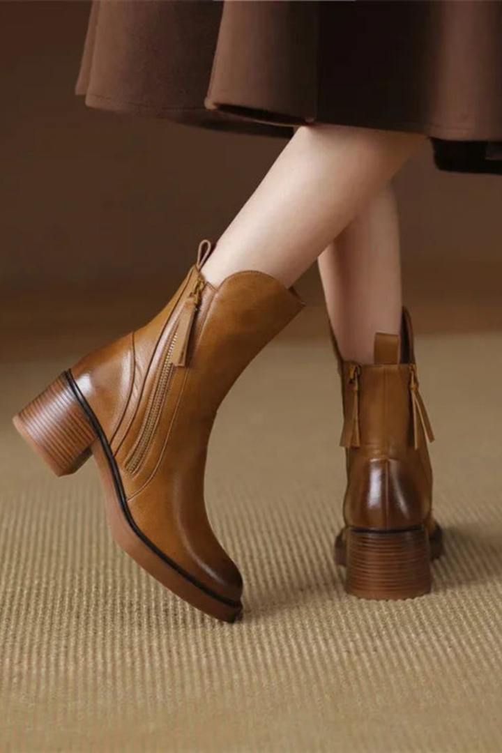 Elizabeth | Leather Ankle Boots with Block Heel