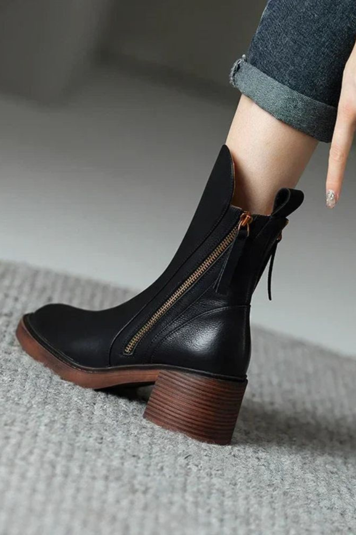 Elizabeth | Leather Ankle Boots with Block Heel