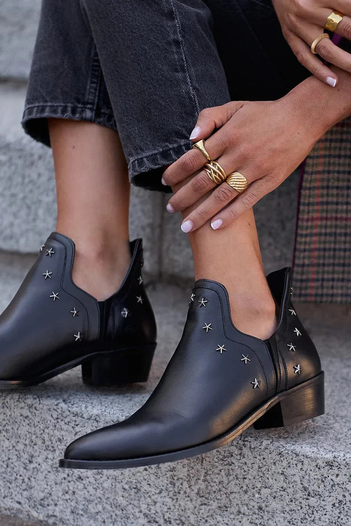 Alaia | Black Leather Ankle Boots with Block Heel
