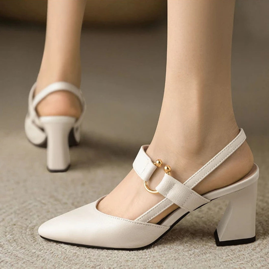 Julieta | Block Heel Slingback Heels with Pointed Toe