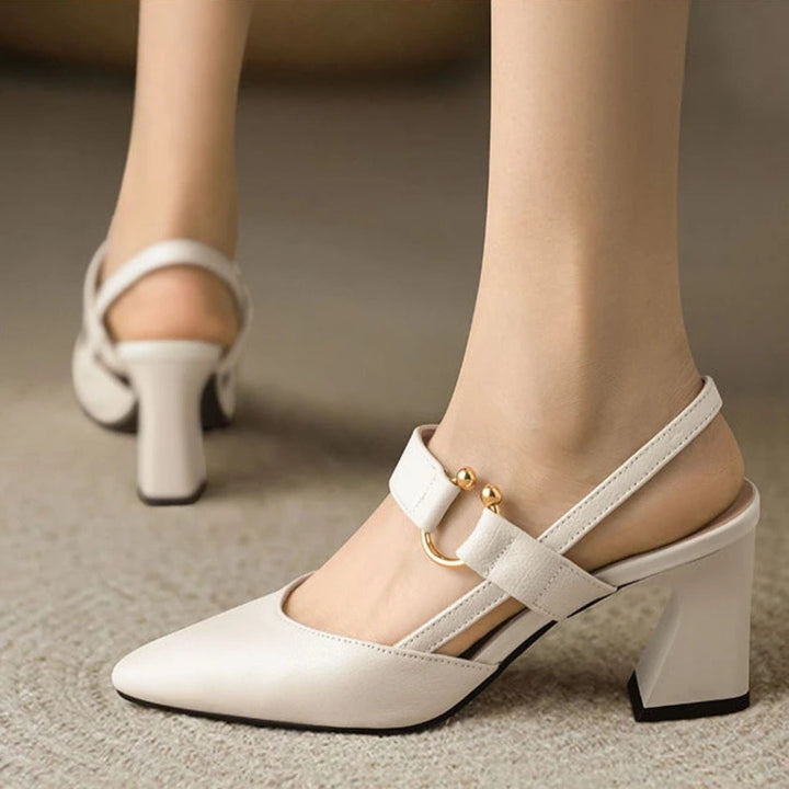 Julieta | Block Heel Slingback Heels with Pointed Toe