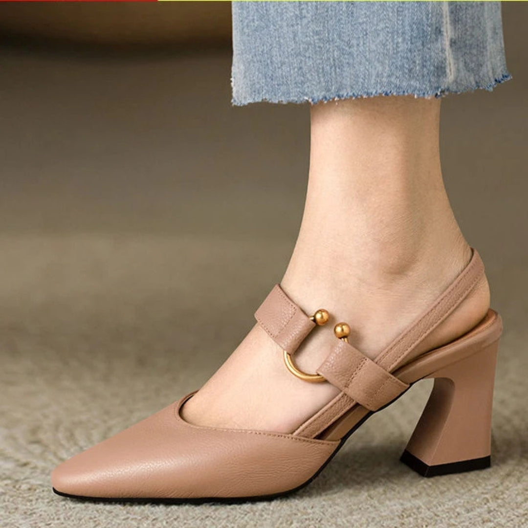 Julieta | Block Heel Slingback Heels with Pointed Toe