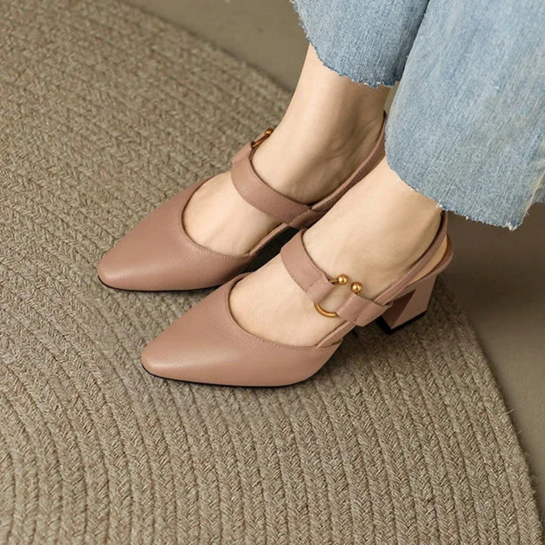 Julieta | Block Heel Slingback Heels with Pointed Toe