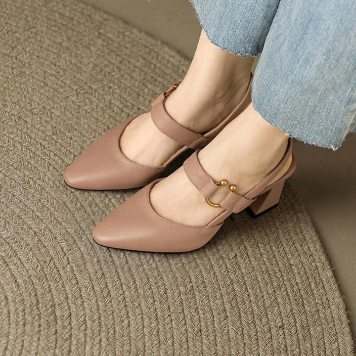 Julieta | Block Heel Slingback Heels with Pointed Toe