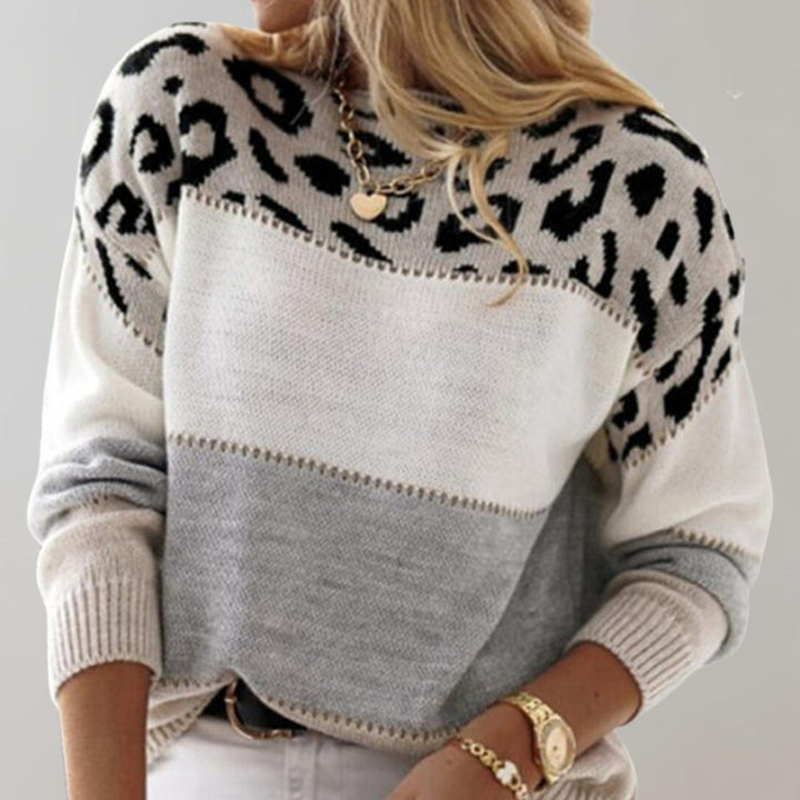 Vanessa | Women’s soft knitted jumper with colour-blocking and leopard print
