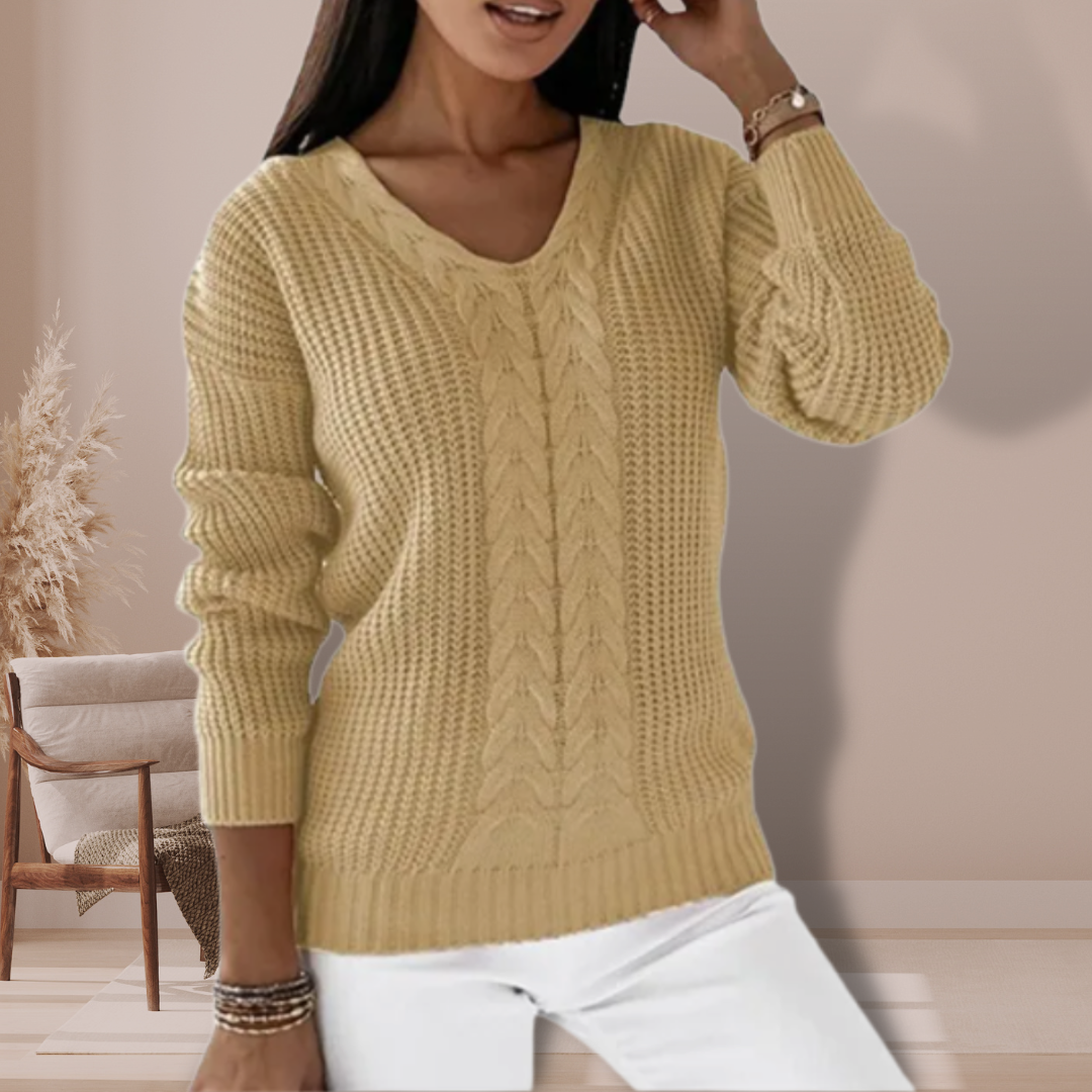 Madilyn | Cable Knit Sweater with V-Neckline and Ribbed Cuffs