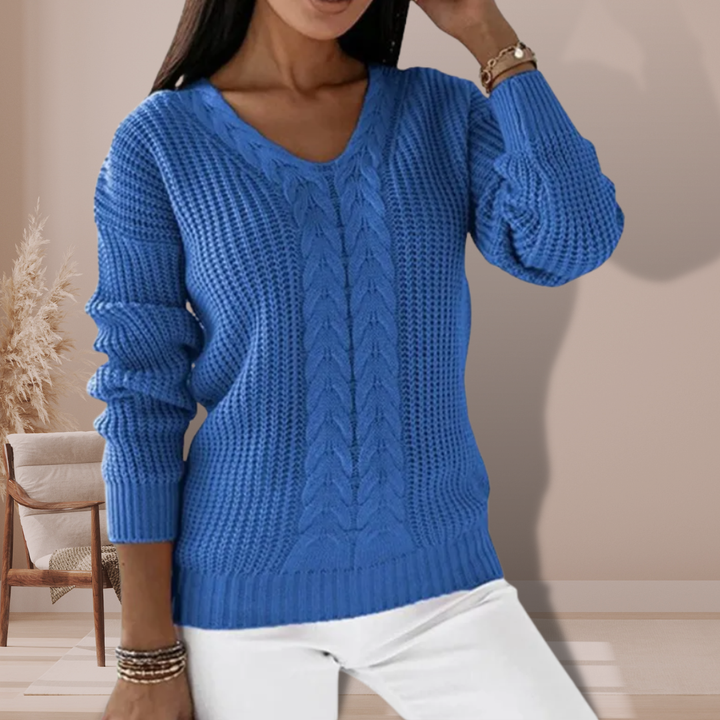 Madilyn | Cable Knit Sweater with V-Neckline and Ribbed Cuffs
