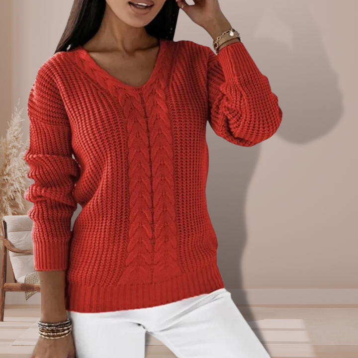 Madilyn | Cable Knit Sweater with V-Neckline and Ribbed Cuffs