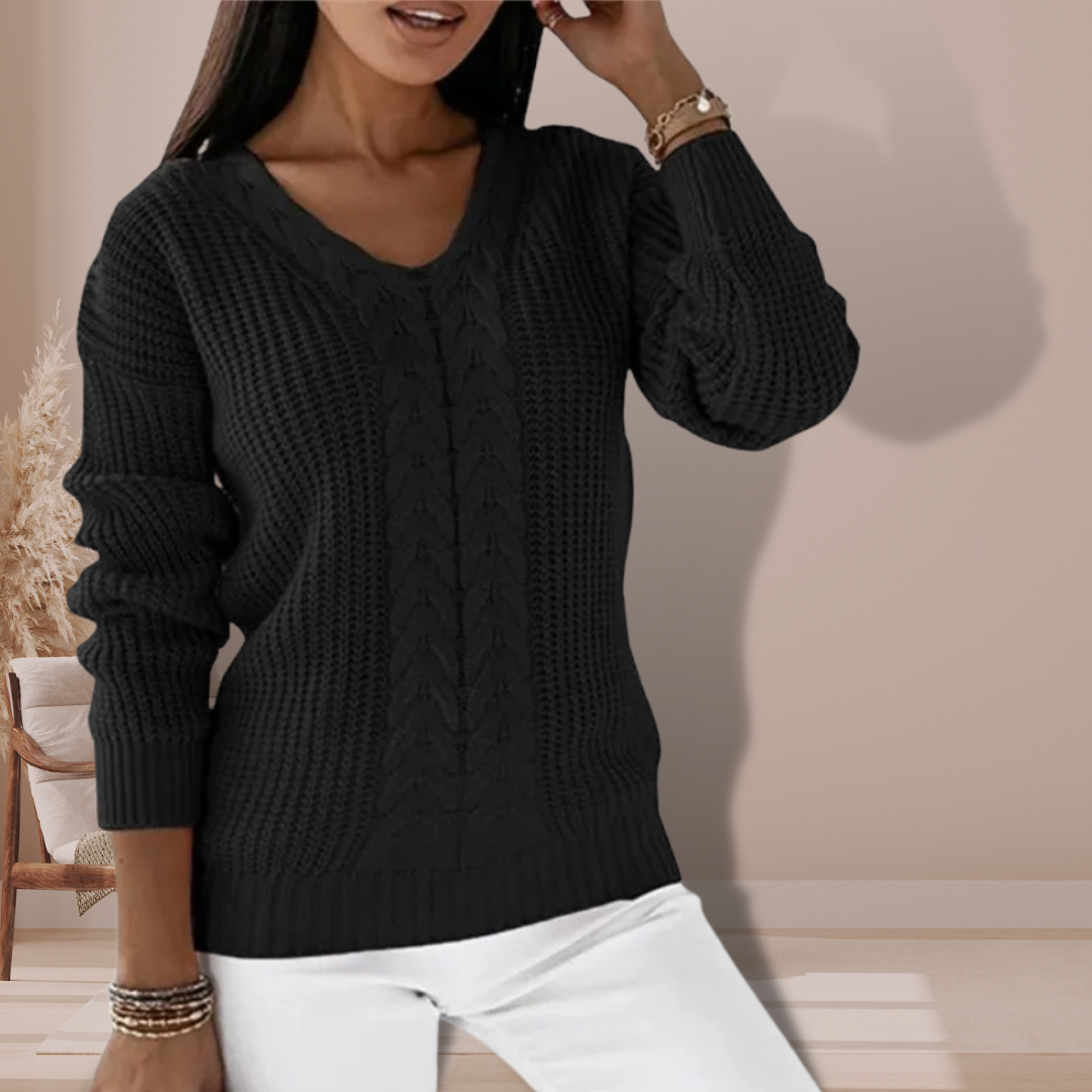 Madilyn | Cable Knit Sweater with V-Neckline and Ribbed Cuffs
