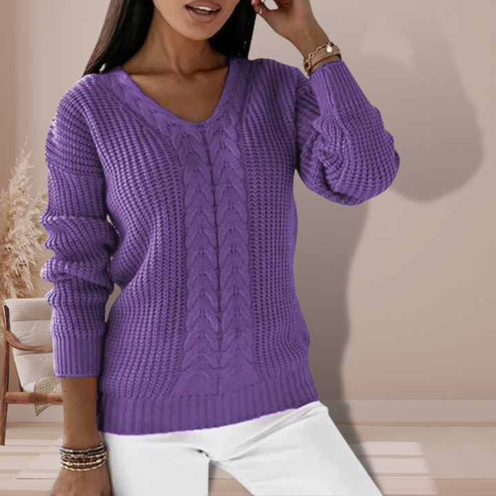Madilyn | Cable Knit Sweater with V-Neckline and Ribbed Cuffs