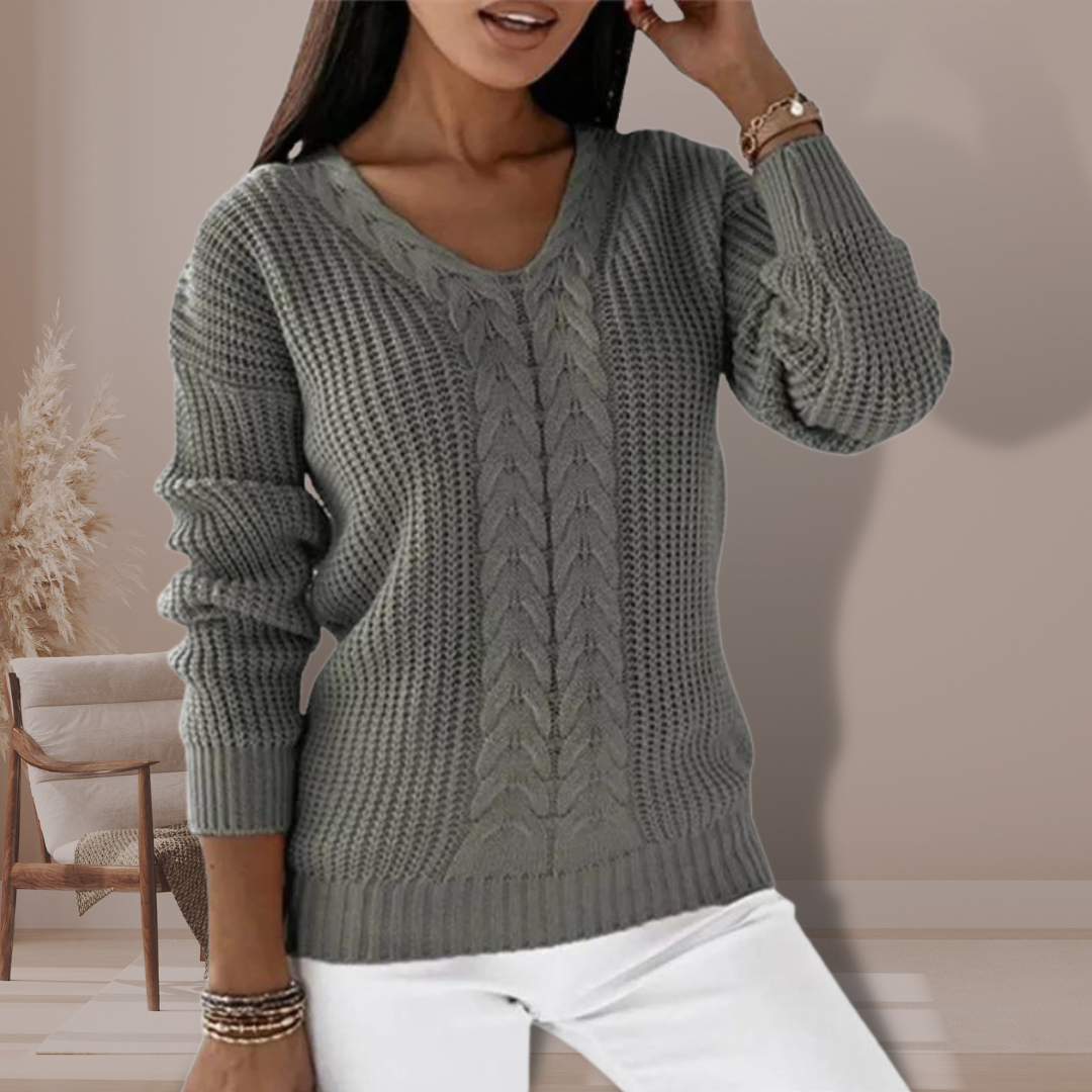 Madilyn | Cable Knit Sweater with V-Neckline and Ribbed Cuffs