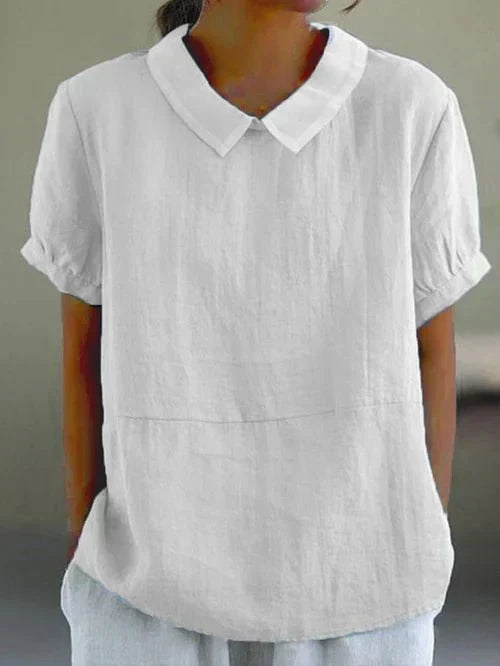 Louisa | Casual Linen Blouse with Peter Pan Collar and Short Sleeves
