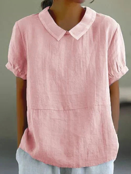 Louisa | Casual Linen Blouse with Peter Pan Collar and Short Sleeves